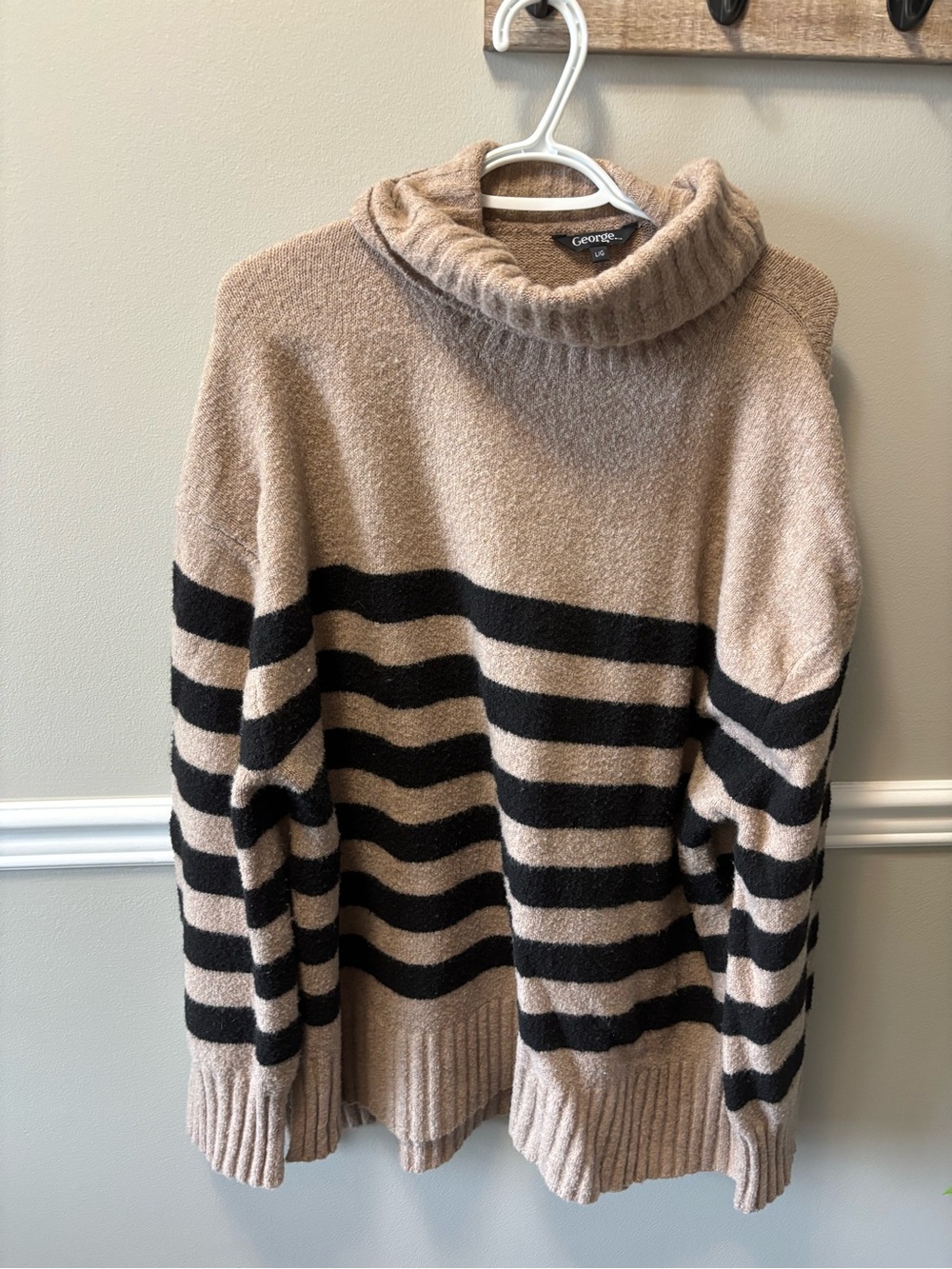 George Beige and Black Striped Turtleneck Sweater